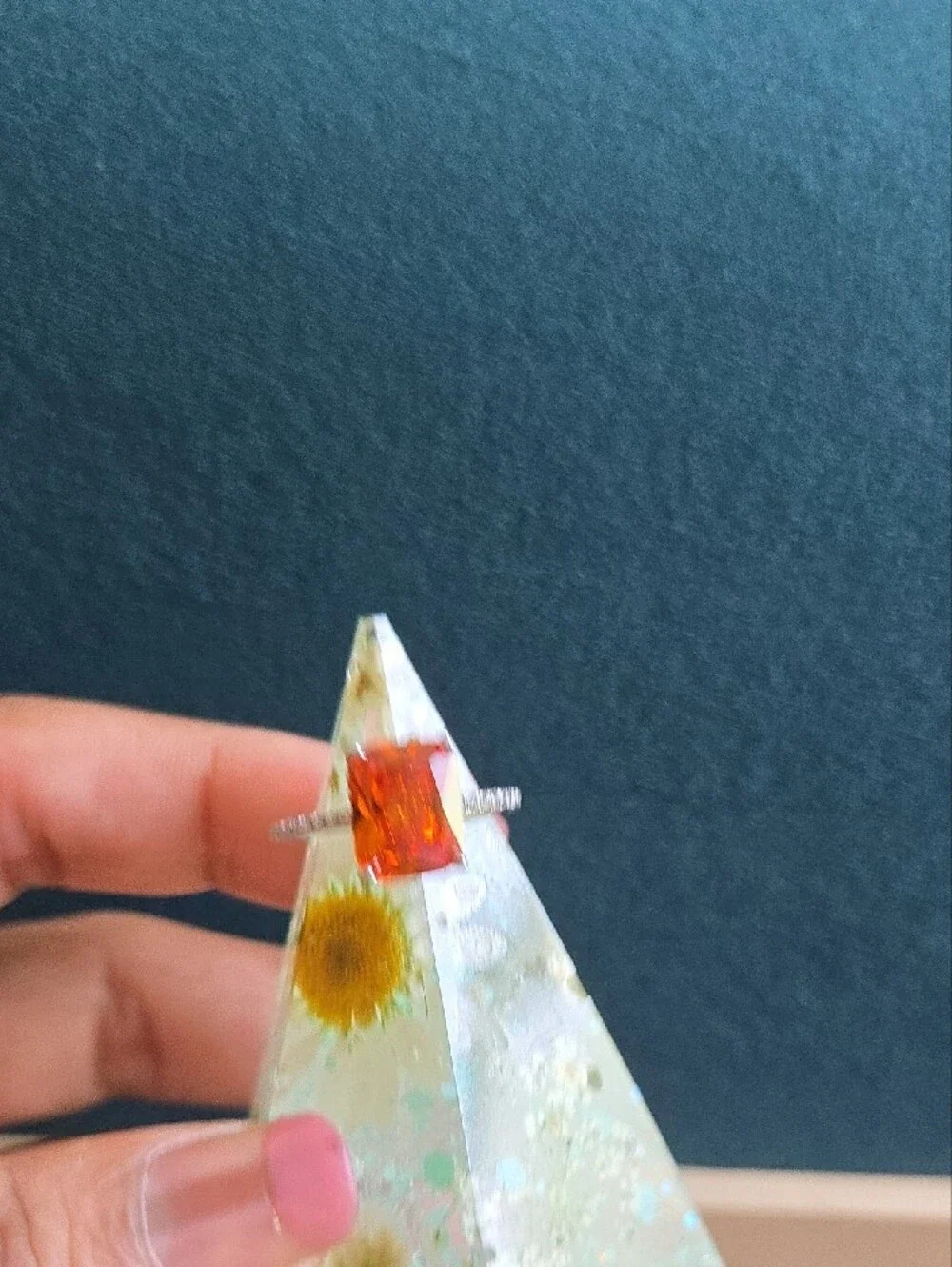 Sterling Silver Ring with Vibrant Orange Cushion-Cut Gemstone